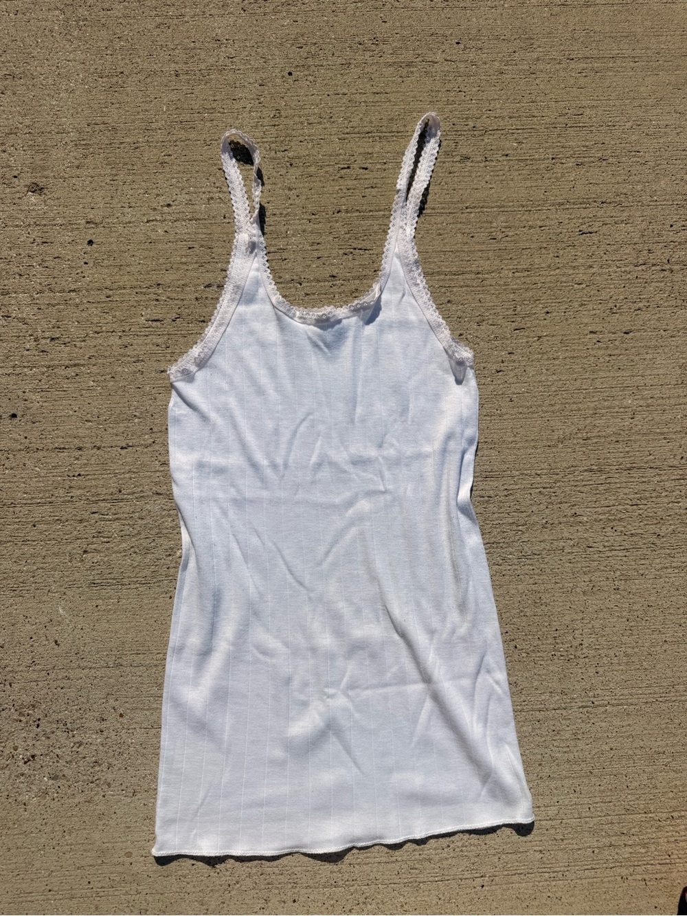 Vintage White Lace-Trim Ribbed Tank Top - Women's